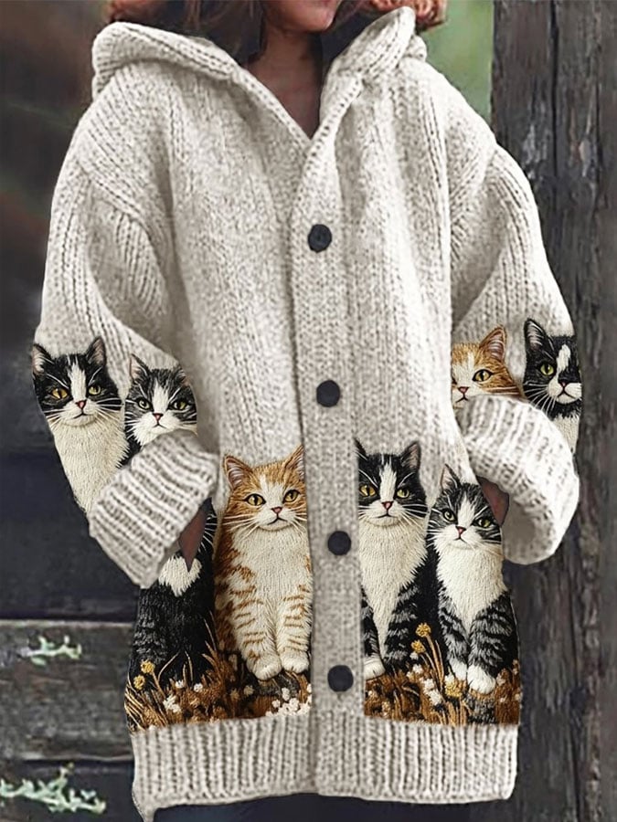 ElisaBerlin™ | Kuschelige Katzenprint - Jacke - Elisa Berlin - Pullover & Westen